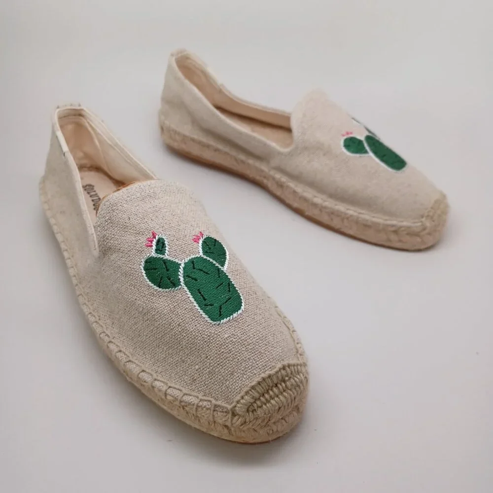 Soludos Espadrilles Cactus Embroidered Canvas Cap-Toe Slip on Flats Size 9.5 NEW